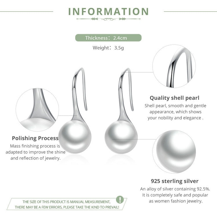nowadaysfashion Sterling Silver Elegant Round Pure Love Pearl Drop Earrings