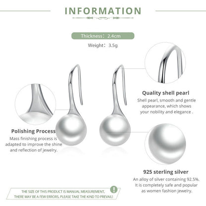 nowadaysfashion Sterling Silver Elegant Round Pure Love Pearl Drop Earrings
