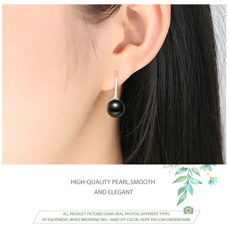 nowadaysfashion Sterling Silver Elegant Round Pure Love Pearl Drop Earrings