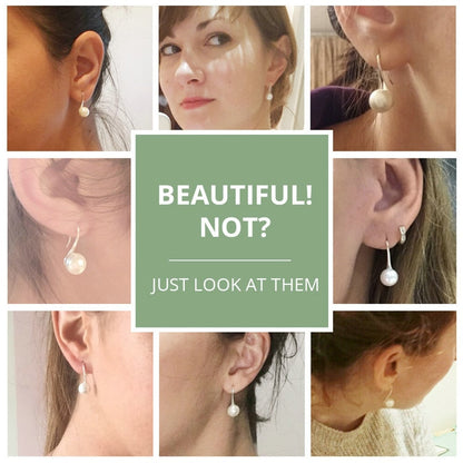 nowadaysfashion Sterling Silver Elegant Round Pure Love Pearl Drop Earrings