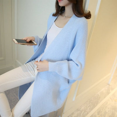 2021 Long Cardigan Women Sweater Autumn Winter Bat Sleeve Knitted Sweater