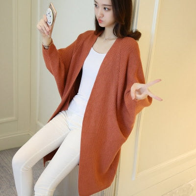 2021 Long Cardigan Women Sweater Autumn Winter Bat Sleeve Knitted Sweater