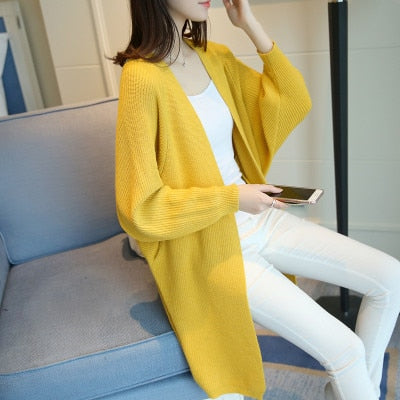 2021 Long Cardigan Women Sweater Autumn Winter Bat Sleeve Knitted Sweater