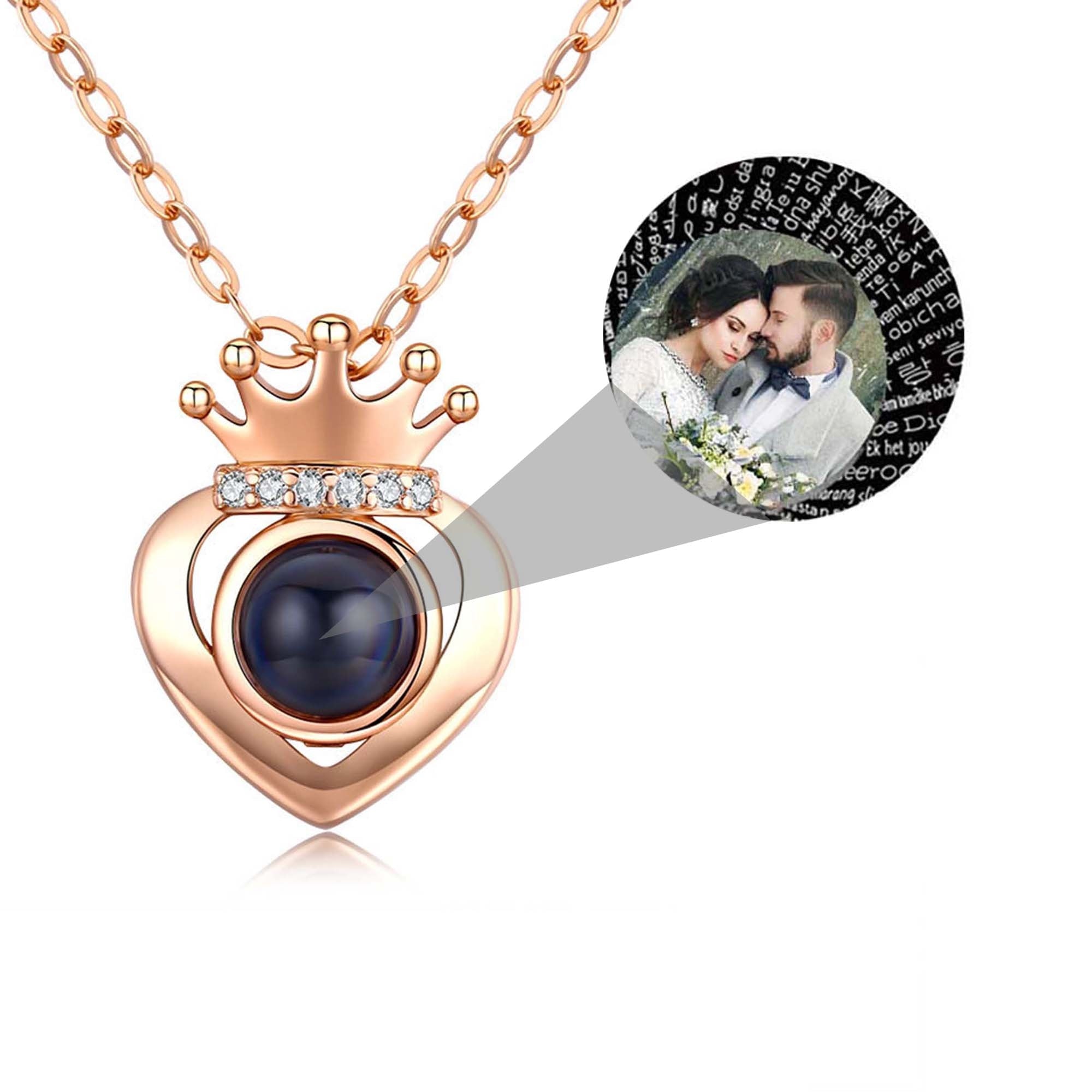 Customized Projection Photo Rose Gold Silver Color Projection Heart Crown Pendant Necklace