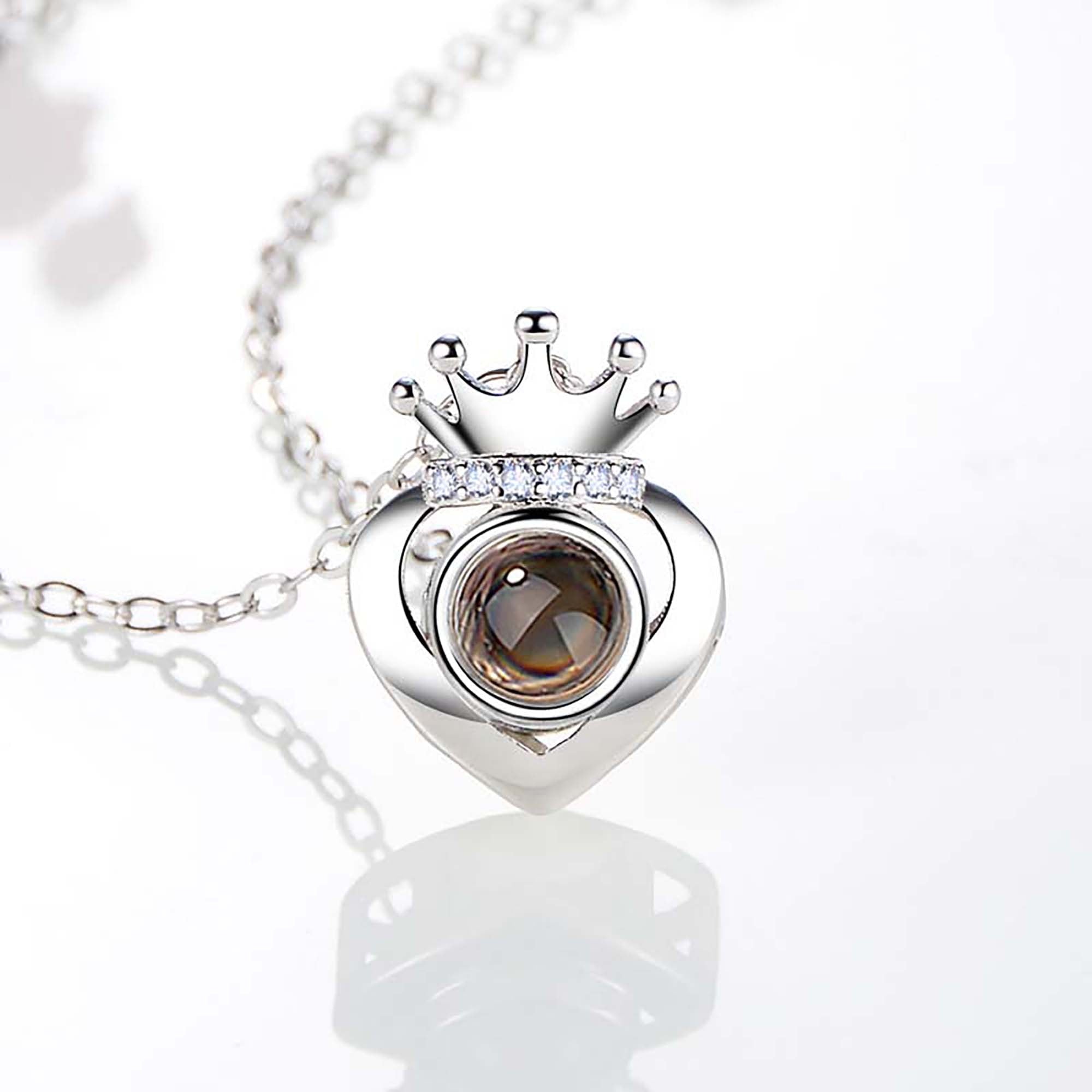 Customized Projection Photo Rose Gold Silver Color Projection Heart Crown Pendant Necklace