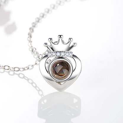 Customized Projection Photo Rose Gold Silver Color Projection Heart Crown Pendant Necklace