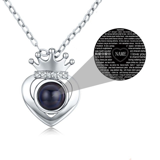 Rose Gold Silver Color 100 Languages I Love You Projection Heart Crown name Pendant Necklace Romantic Memory