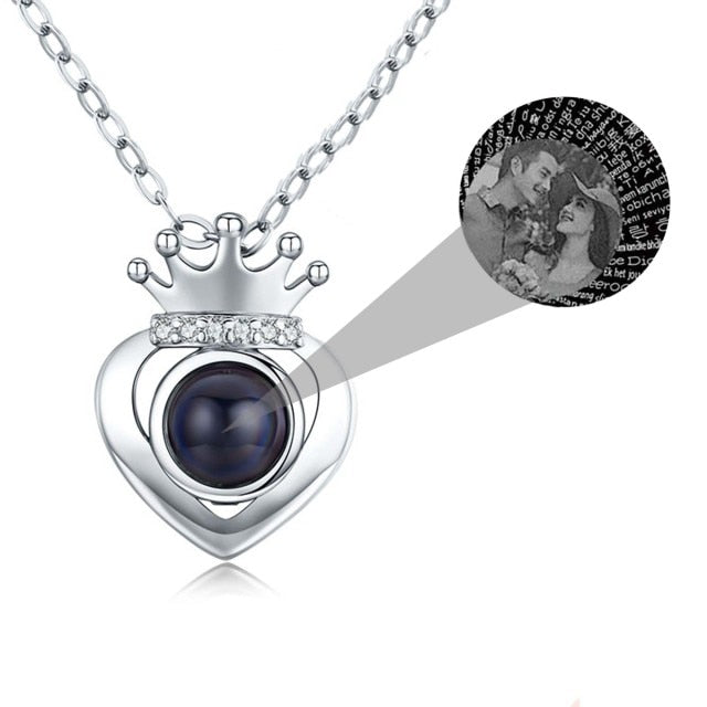 Customized Projection Photo Rose Gold Silver Color Projection Heart Crown Pendant Necklace