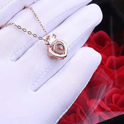 Customized Projection Photo Rose Gold Silver Color Projection Heart Crown Pendant Necklace