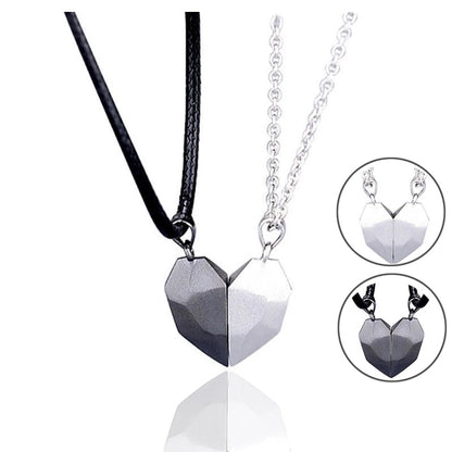 2pcs matching necklaces for couples Magnetic Lovers Heart necklaces Suction Wishing Stone