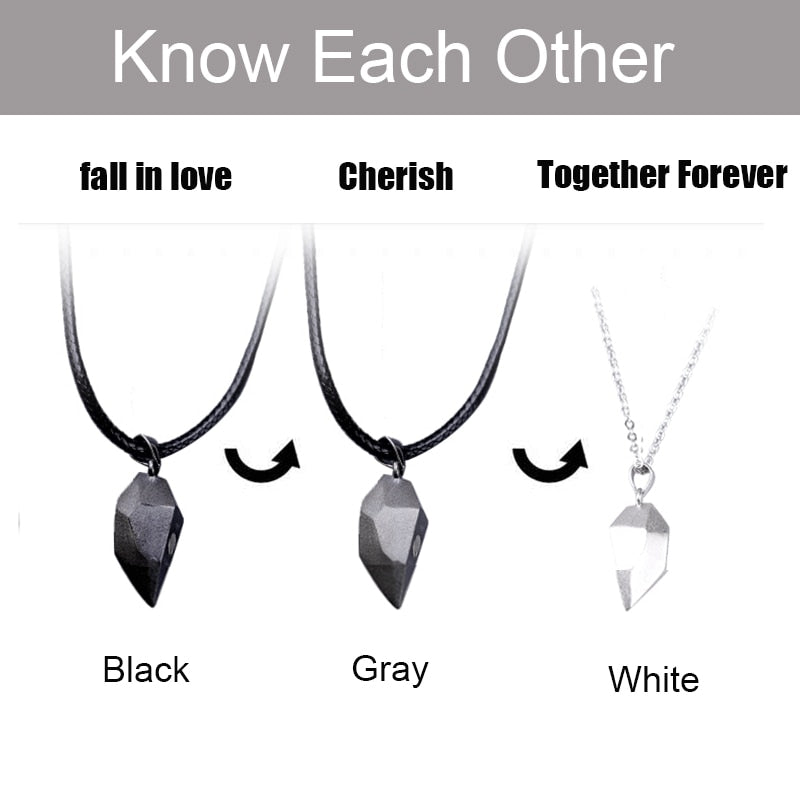 2pcs matching necklaces for couples Magnetic Lovers Heart necklaces Suction Wishing Stone