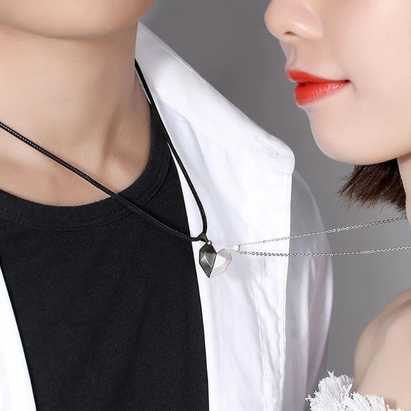 2pcs matching necklaces for couples Magnetic Lovers Heart necklaces Suction Wishing Stone