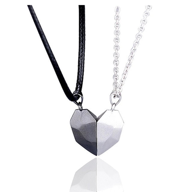 2pcs matching necklaces for couples Magnetic Lovers Heart necklaces Suction Wishing Stone