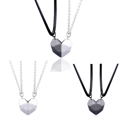 2pcs matching necklaces for couples Magnetic Lovers Heart necklaces Suction Wishing Stone