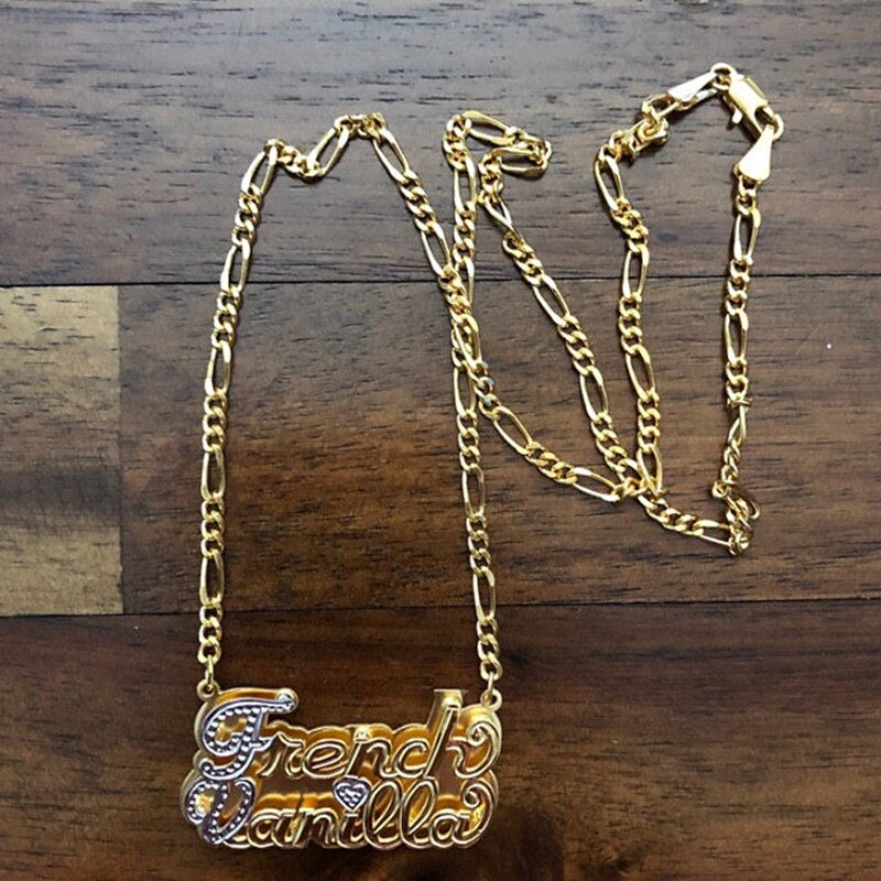 nowadaysfashion Custom Name Necklace Personalized Women Double Plated Gothic Nameplate Custom Gold Choker Necklace