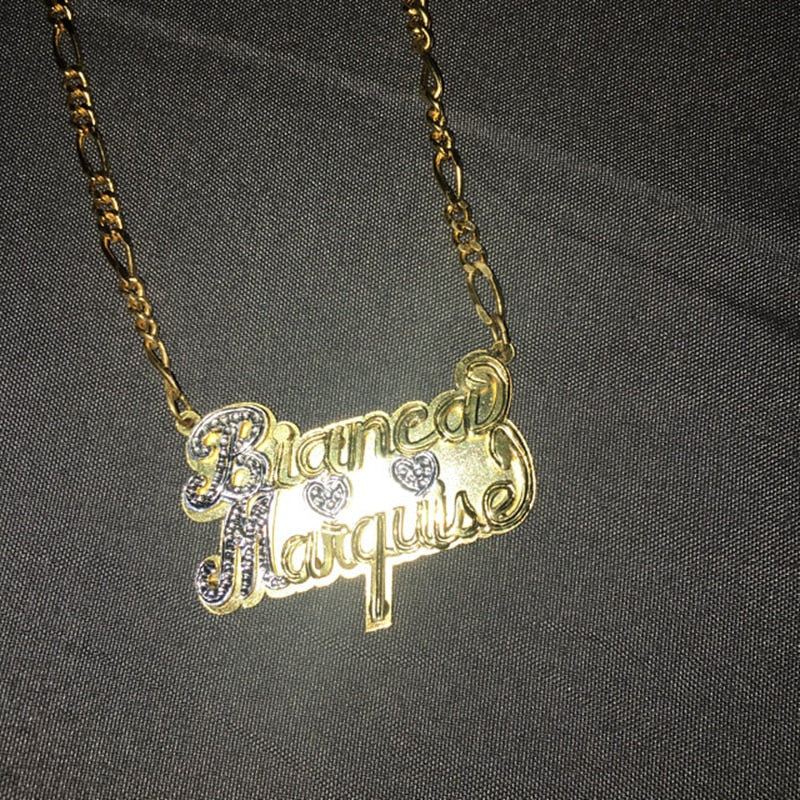 nowadaysfashion Custom Name Necklace Personalized Women Double Plated Gothic Nameplate Custom Gold Choker Necklace