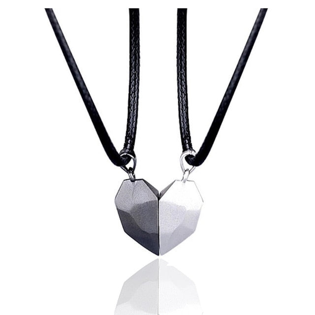 2pcs matching necklaces for couples Magnetic Lovers Heart necklaces Suction Wishing Stone
