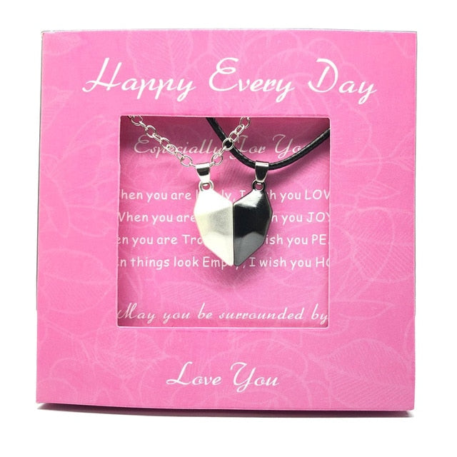 2pcs matching necklaces for couples Magnetic Lovers Heart necklaces Suction Wishing Stone
