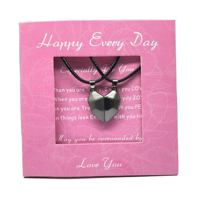 2pcs matching necklaces for couples Magnetic Lovers Heart necklaces Suction Wishing Stone