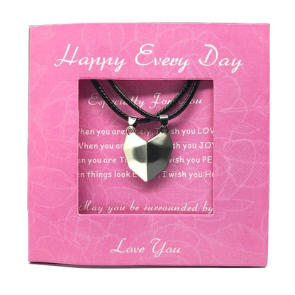 2pcs matching necklaces for couples Magnetic Lovers Heart necklaces Suction Wishing Stone