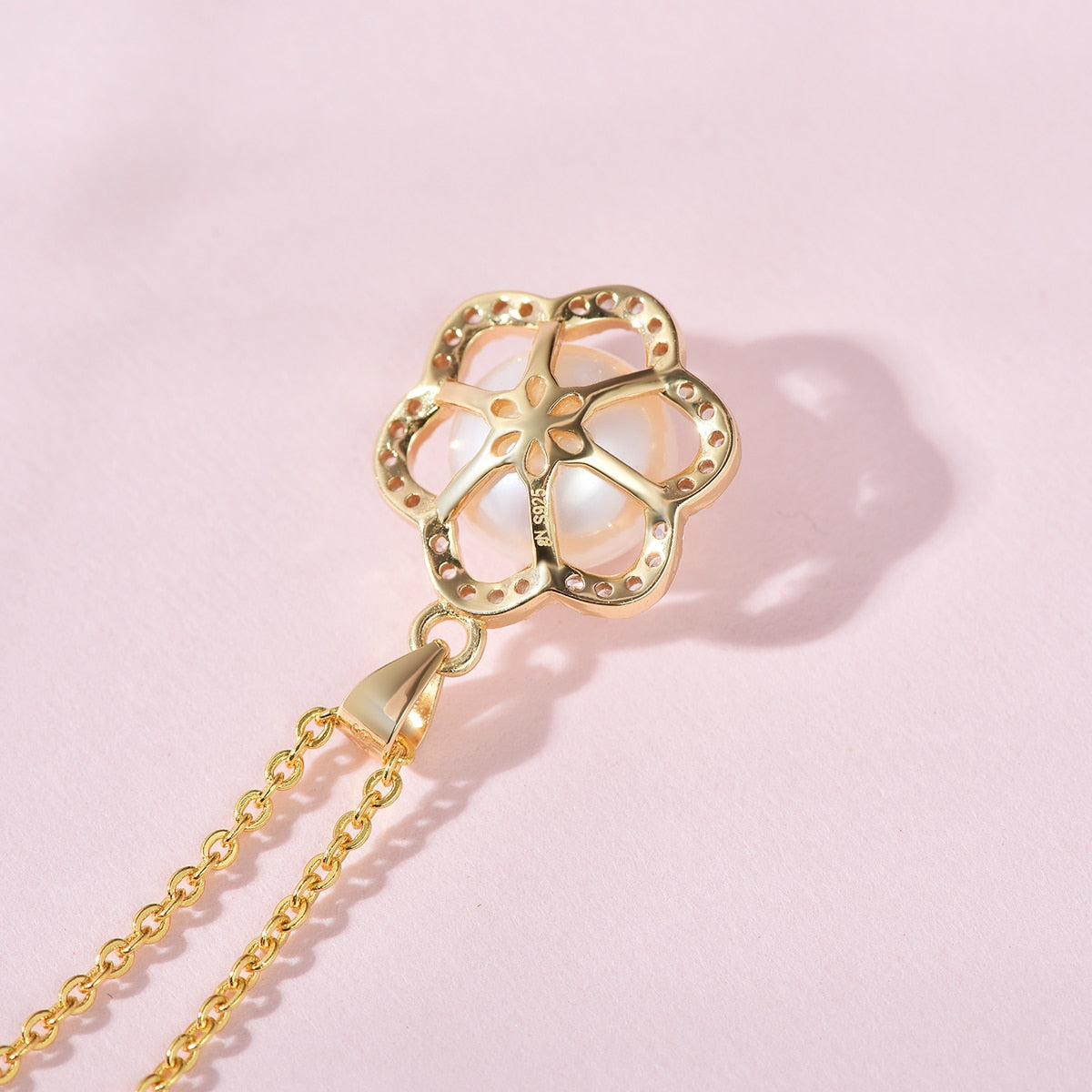 Pearl White Natural Freshwater 8-9mm Silver Gold Plated Flower Zirconia Pendants Necklaces