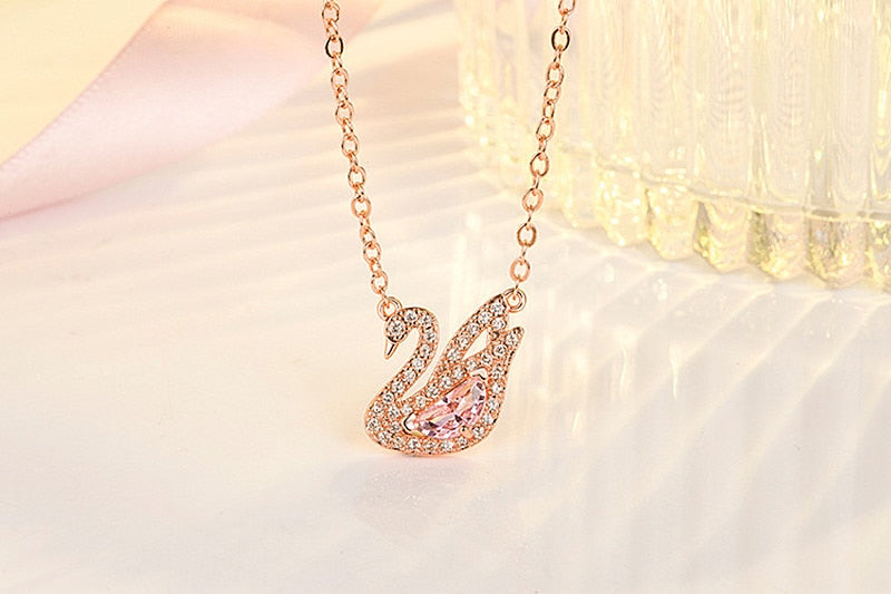Swan Pink Crystal Zircon Diamonds Gemstones Pendant Necklaces
