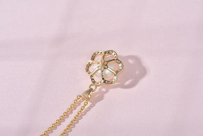 Pearl White Natural Freshwater 8-9mm Silver Gold Plated Flower Zirconia Pendants Necklaces