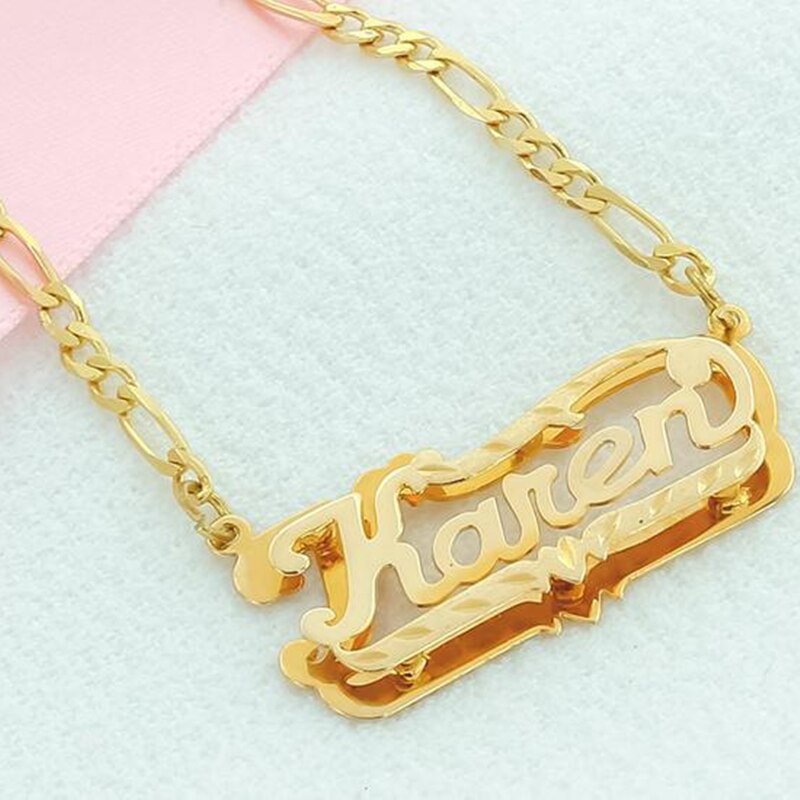 nowadaysfashion Name Necklace Double Name Plate Custom Nameplate Necklace