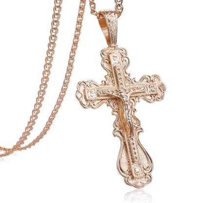 Crucifix Cross Pendant Necklace For Women Men 585 Rose Gold Snail Link Chain Cross Necklace Fashion