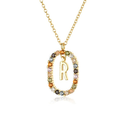 Sterling Silver Gold 26 Alphabet B J P Letters A M Initial Long Chain Necklace Summer Colorful Zircon Ovals
