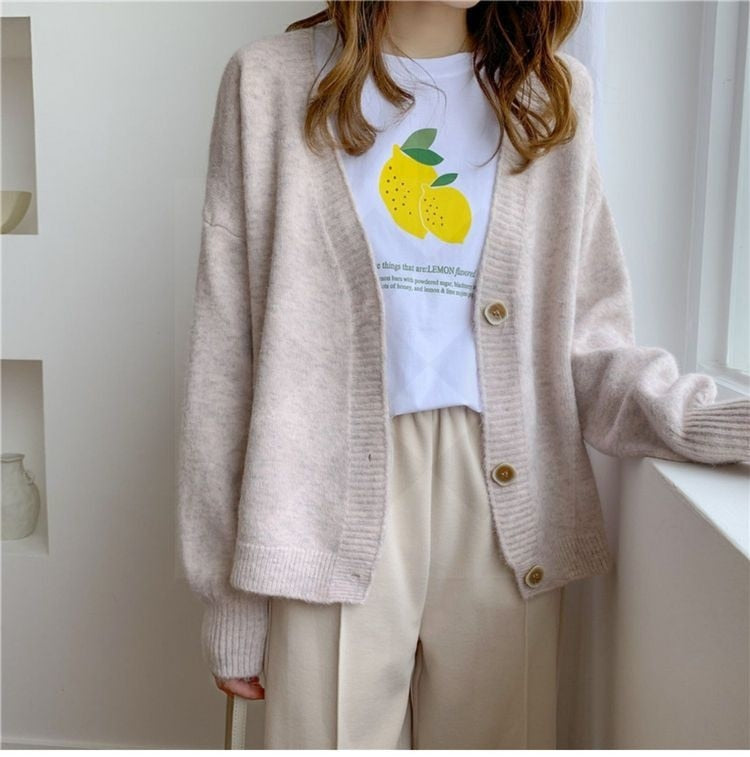 lantern sleeve cardigan Winter Solid Cashmere Casual Fashion Winter Knit sweaters