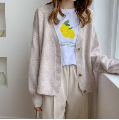 lantern sleeve cardigan Winter Solid Cashmere Casual Fashion Winter Knit sweaters