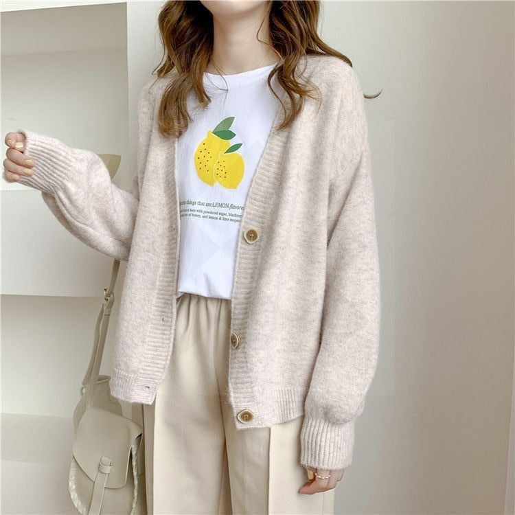 lantern sleeve cardigan Winter Solid Cashmere Casual Fashion Winter Knit sweaters