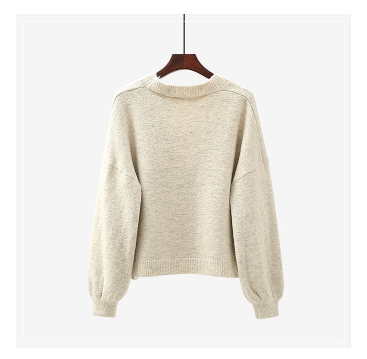 lantern sleeve cardigan Winter Solid Cashmere Casual Fashion Winter Knit sweaters