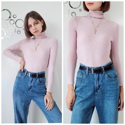 Turtleneck Women Sweaters Autumn Winter Tops Slim Women Pullover Knitted Sweater