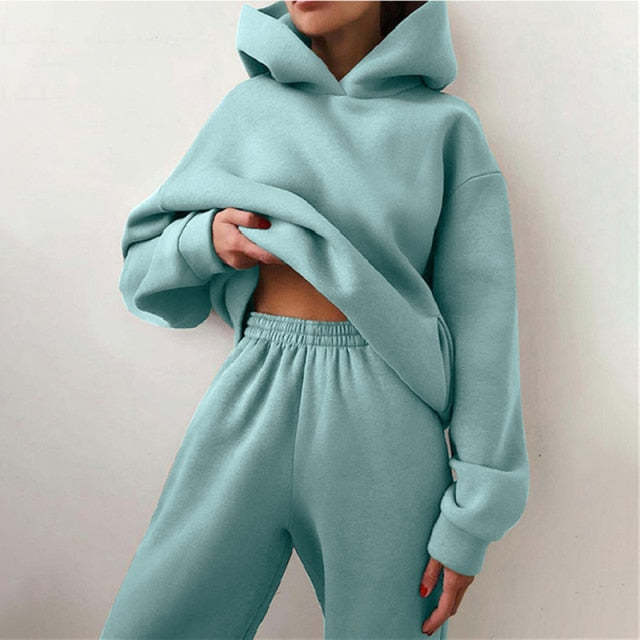Tracksuit  Fleece Sweatshirts Two Piece Set Oversized Sports Hoodie Suit