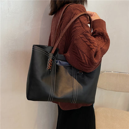 Fashion Women PU Leather Solid Color Shoulder Shopping Bag