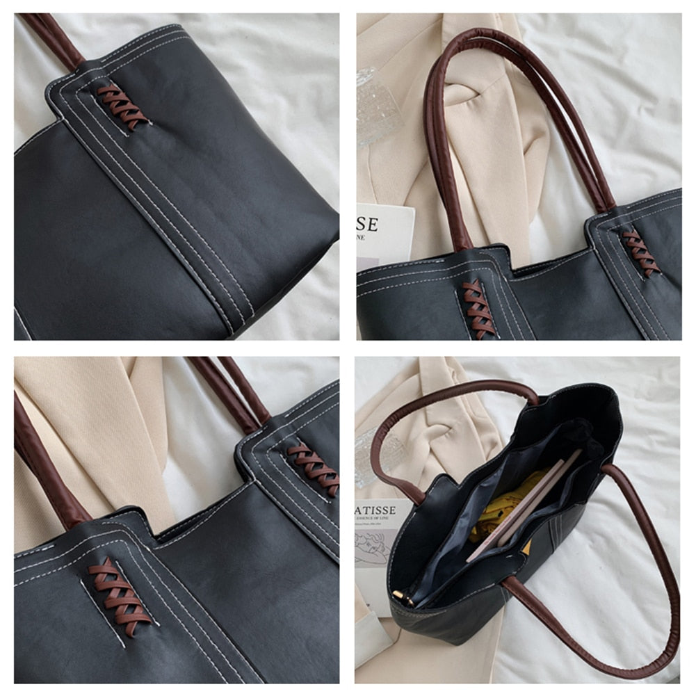 Fashion Women PU Leather Solid Color Shoulder Shopping Bag