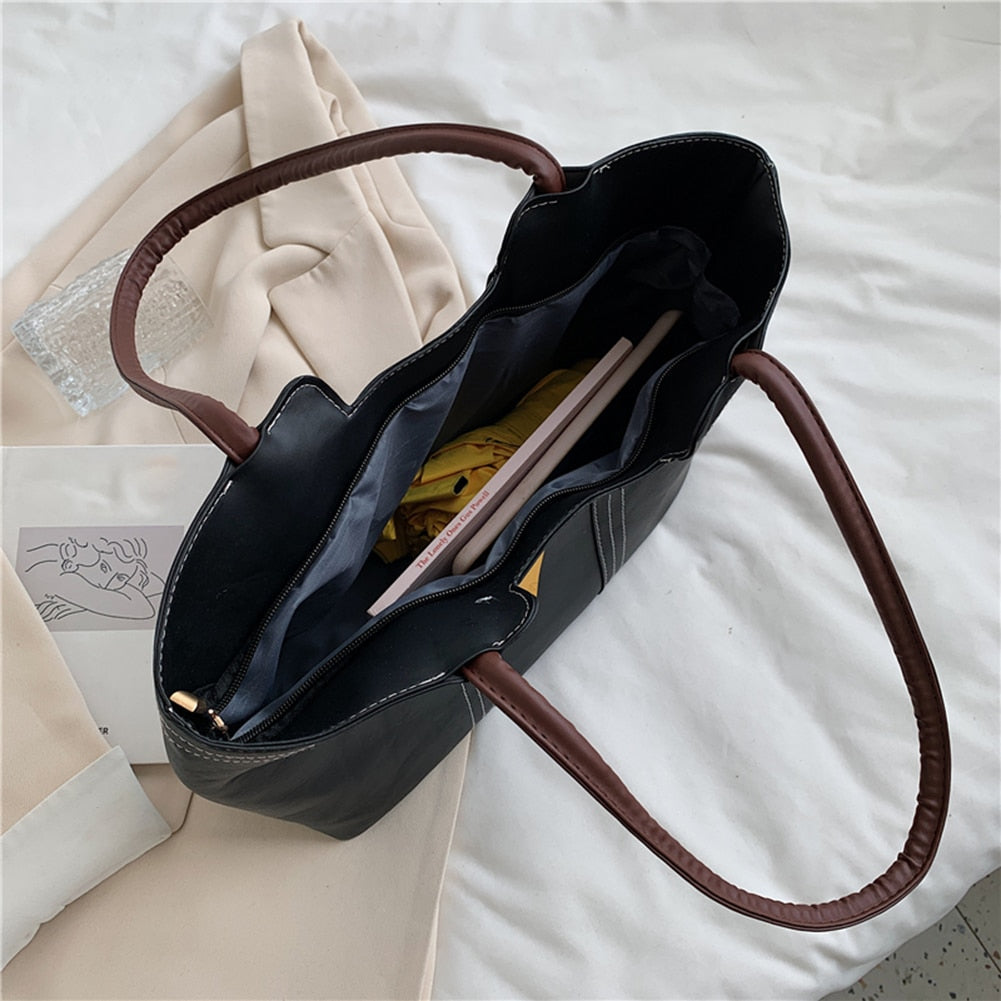 Fashion Women PU Leather Solid Color Shoulder Shopping Bag