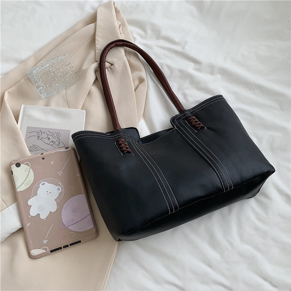 Fashion Women PU Leather Solid Color Shoulder Shopping Bag