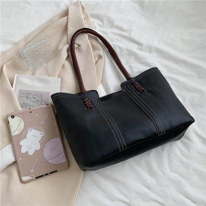 Fashion Women PU Leather Solid Color Shoulder Shopping Bag