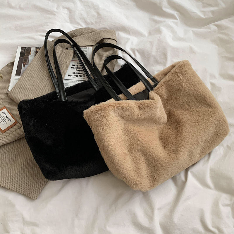 Large Tote Winter Plush Bags For Women Fashion 2021 Furry Shoulder