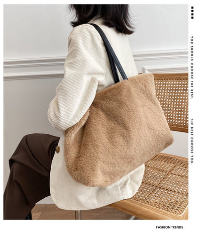Large Tote Winter Plush Bags For Women Fashion 2021 Furry Shoulder