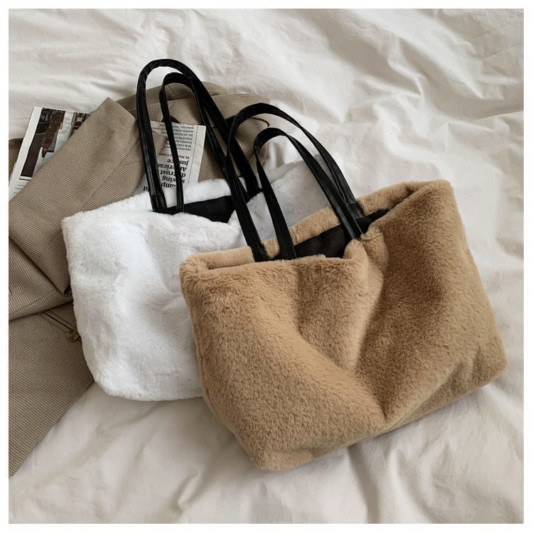 Large Tote Winter Plush Bags For Women Fashion 2021 Furry Shoulder