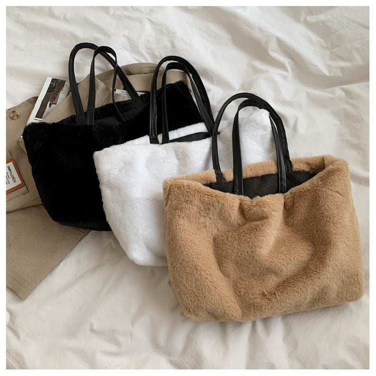 Large Tote Winter Plush Bags For Women Fashion 2021 Furry Shoulder