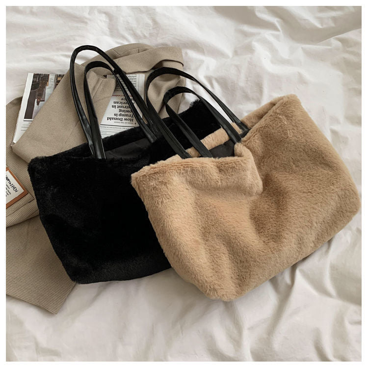 Large Tote Winter Plush Bags For Women Fashion 2021 Furry Shoulder