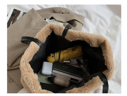 Large Tote Winter Plush Bags For Women Fashion 2021 Furry Shoulder
