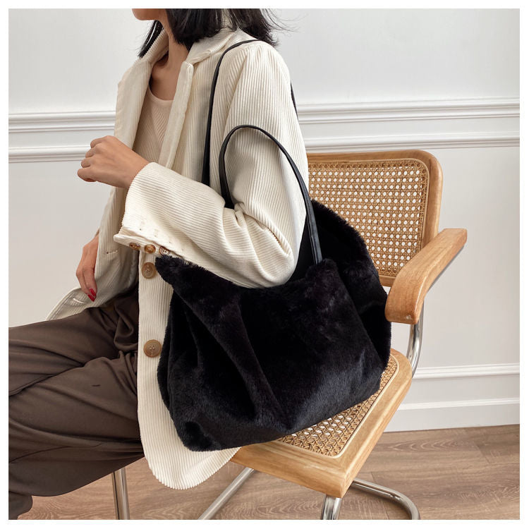 Large Tote Winter Plush Bags For Women Fashion 2021 Furry Shoulder