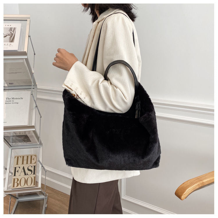 Large Tote Winter Plush Bags For Women Fashion 2021 Furry Shoulder