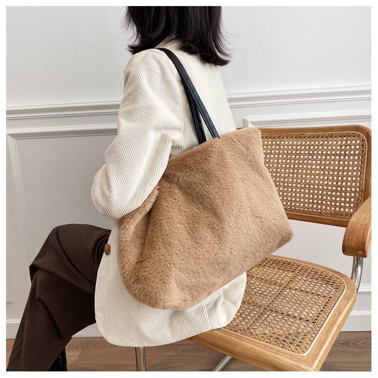 Large Tote Winter Plush Bags For Women Fashion 2021 Furry Shoulder